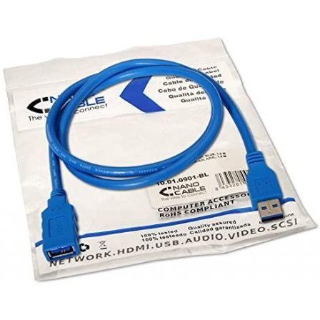 Nanocable 10.01.0902-BL Cable Alargador USB 3.0 USB Macho a USB Hembra 5 Gbps 2 Metros Azul Nanocable 10.01.0902-BL Cable Alargador USB 3.0 USB Macho a USB Hembra 5 Gbps 2 Metros Azul